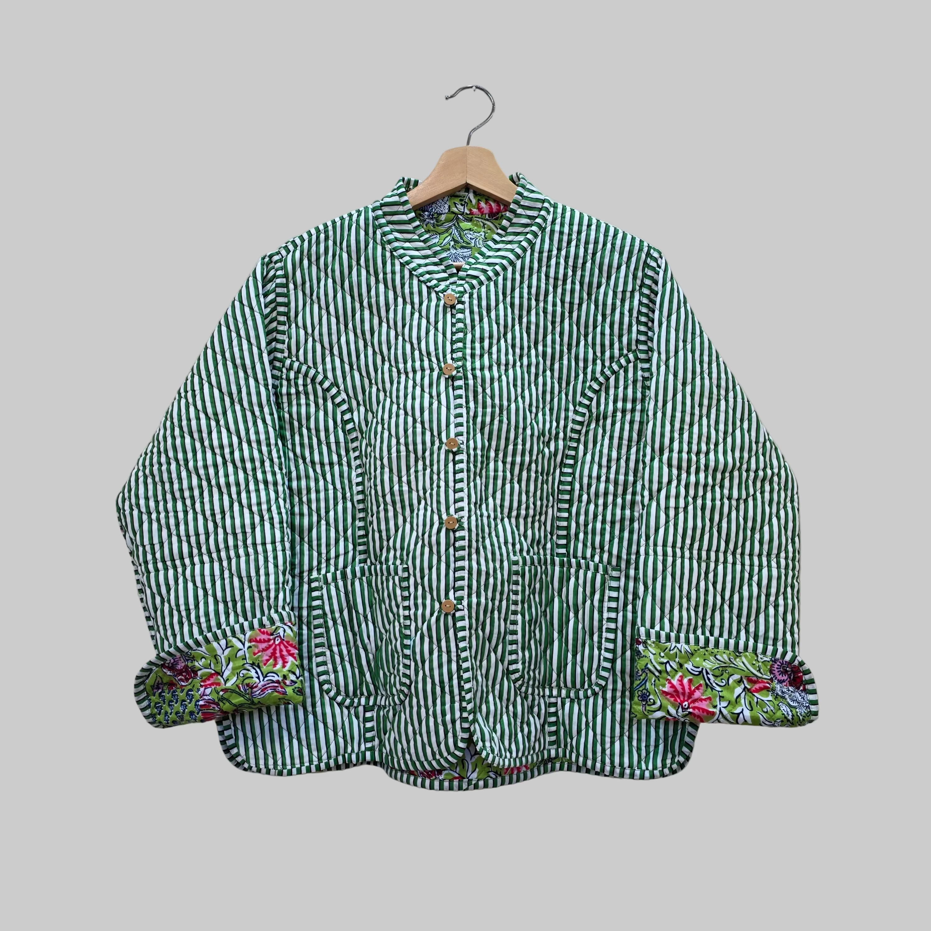 Handblock printed reversible jacket
