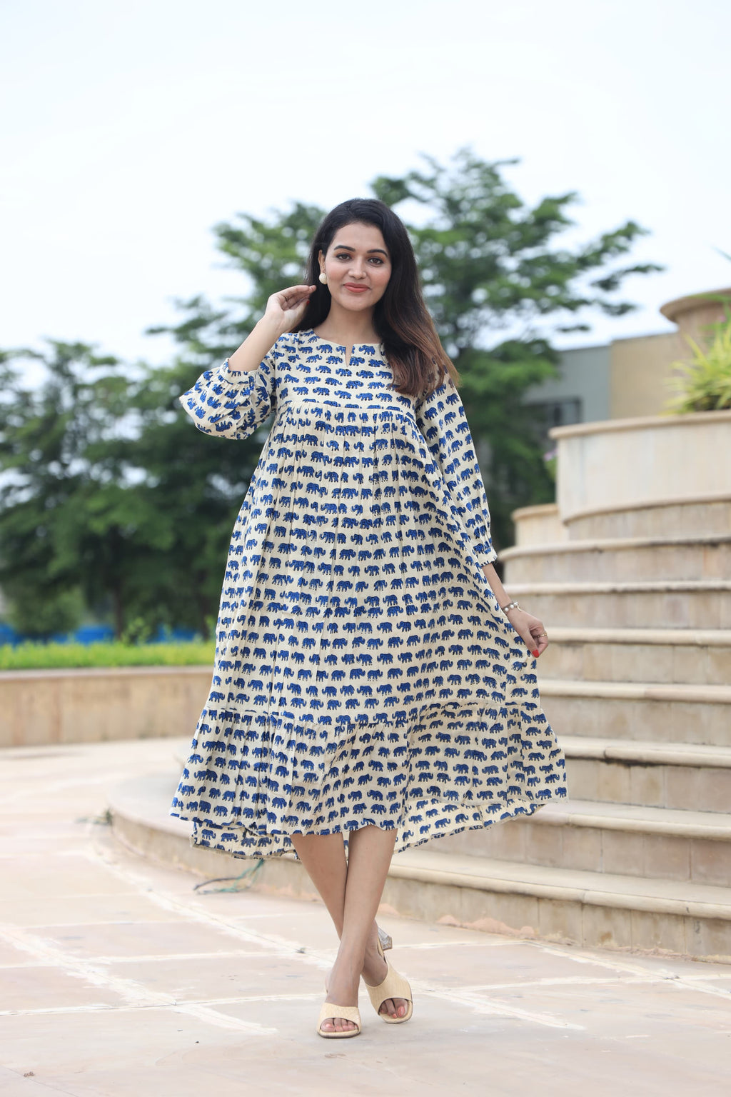 Handblock (Bagru print) Cotton Peplum dress