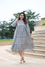 Handblock (Bagru print) Cotton Peplum dress