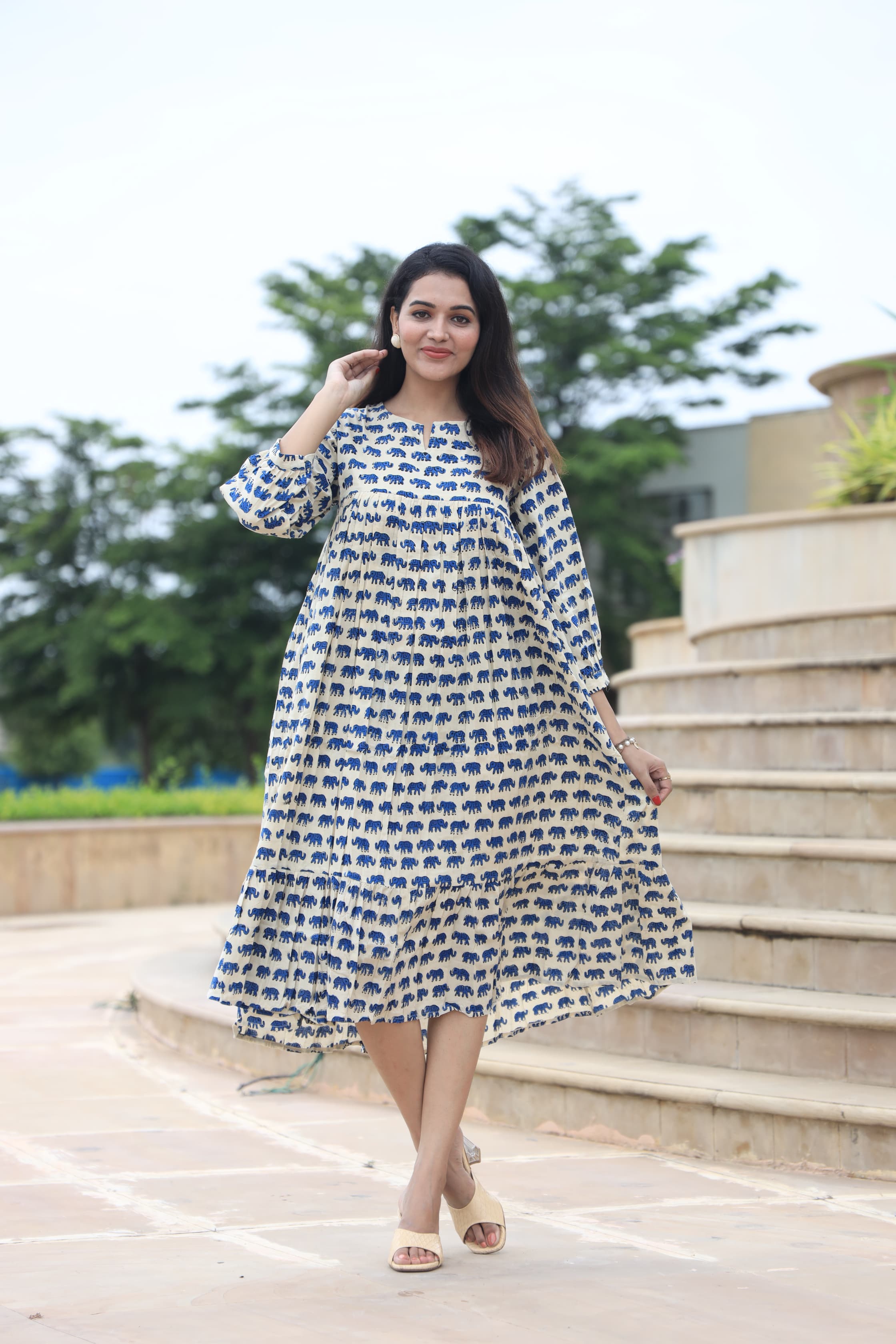 Handblock (Bagru print) Cotton Peplum dress