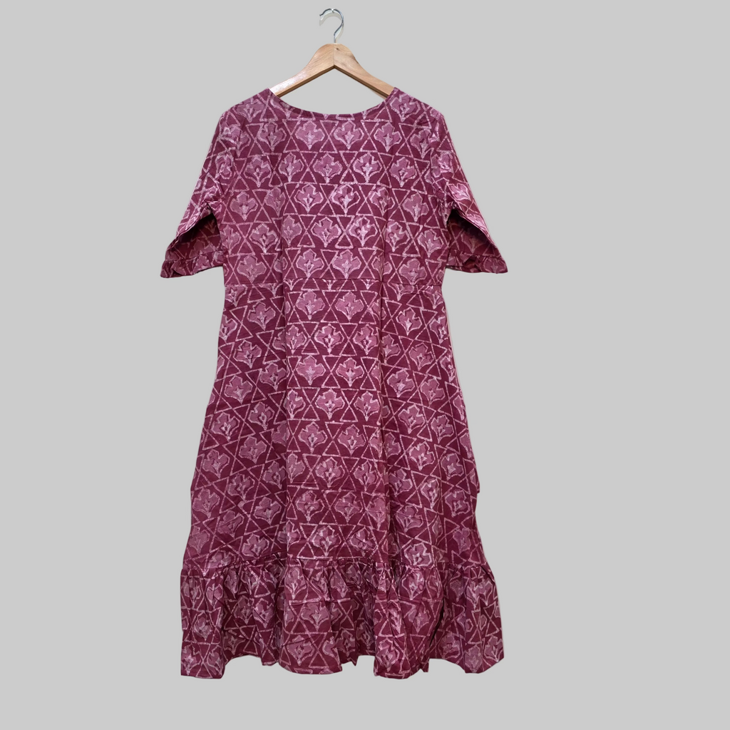 Handblock (Bagru print) Cotton frill dress