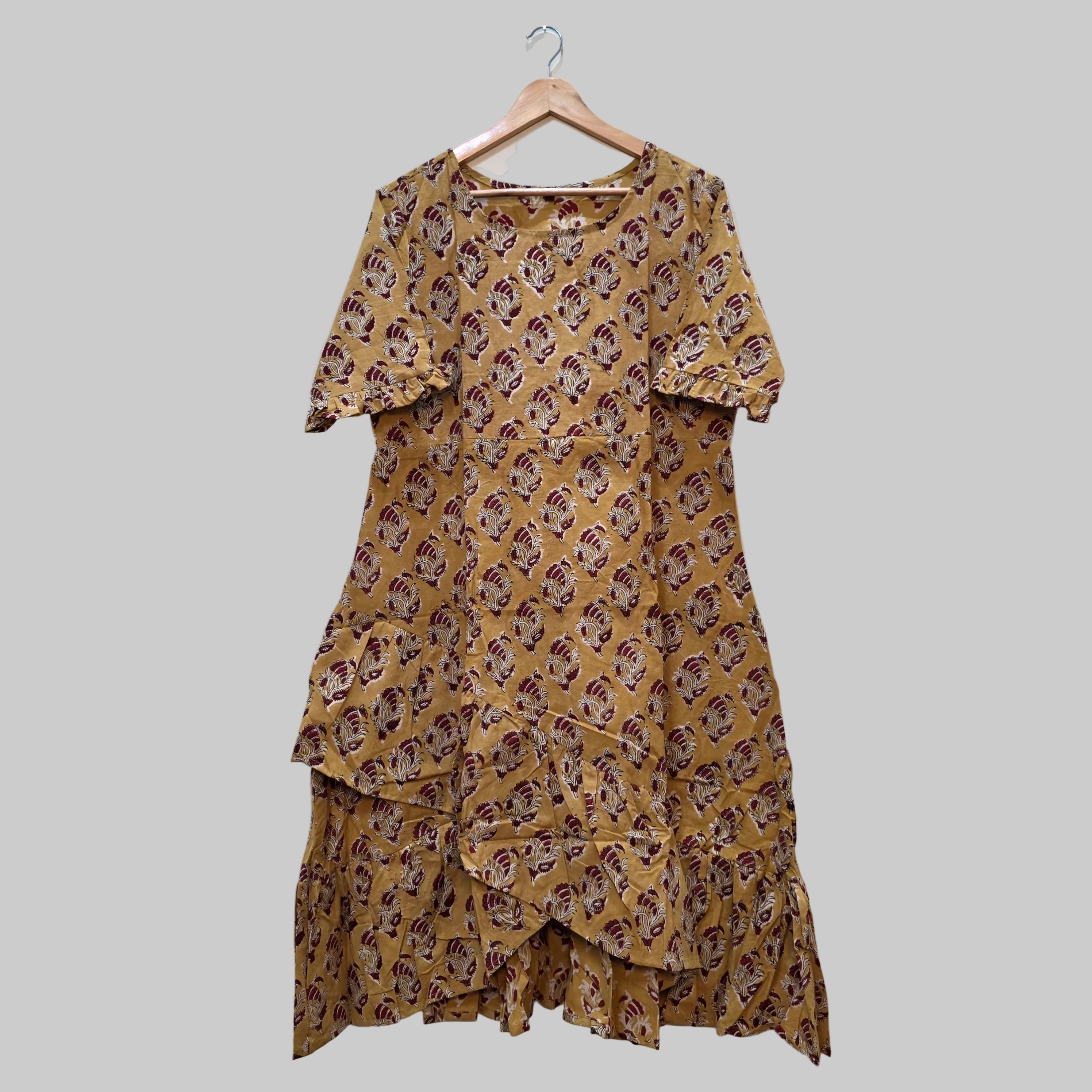 Handblock (Bagru print) Cotton frill dress
