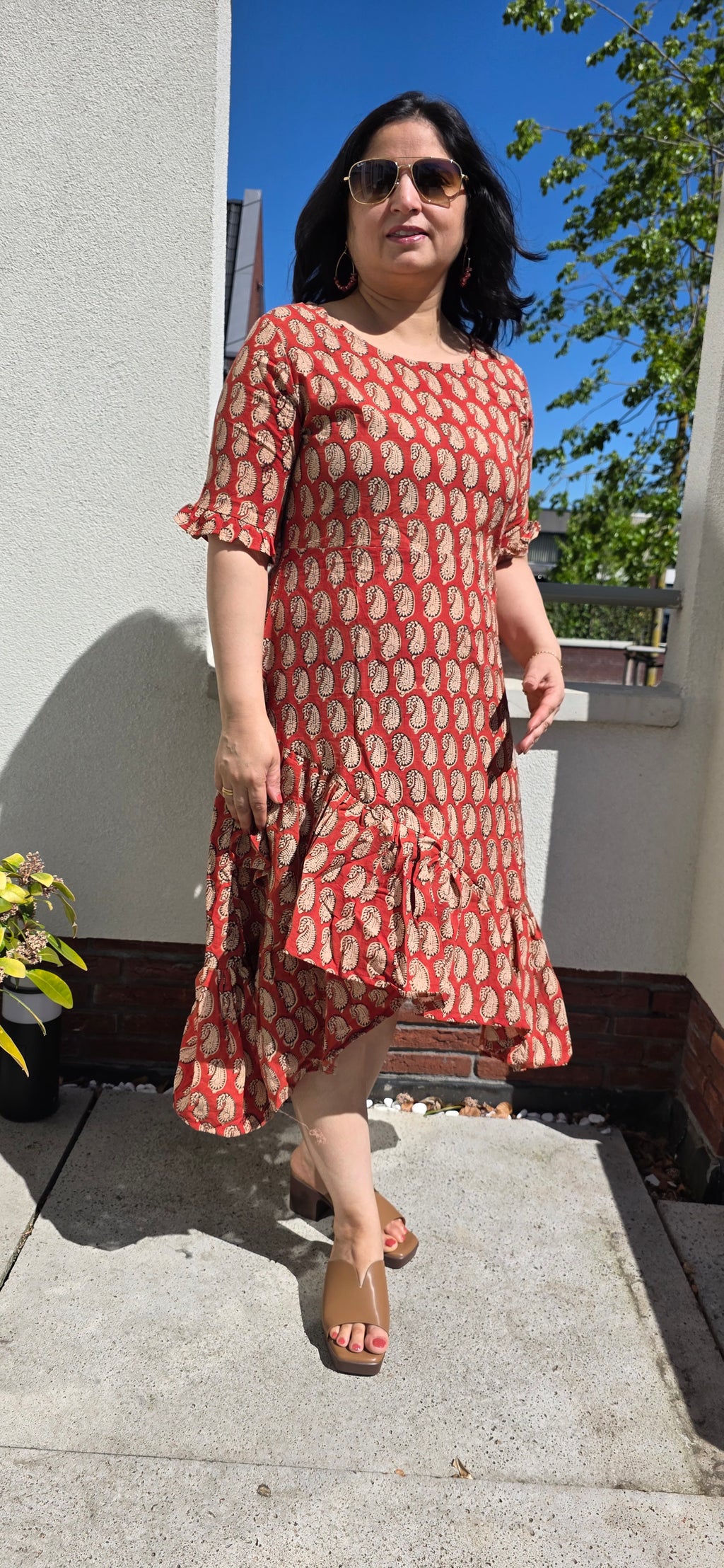 Handblock (Bagru print) Cotton frill dress