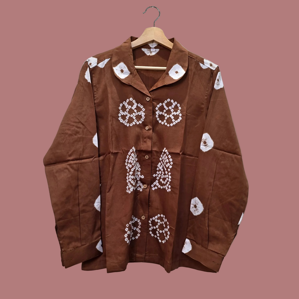 Brown Peacock Bandhani Shirt