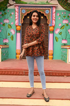 Cotton handblock(Bagru print) peplum top