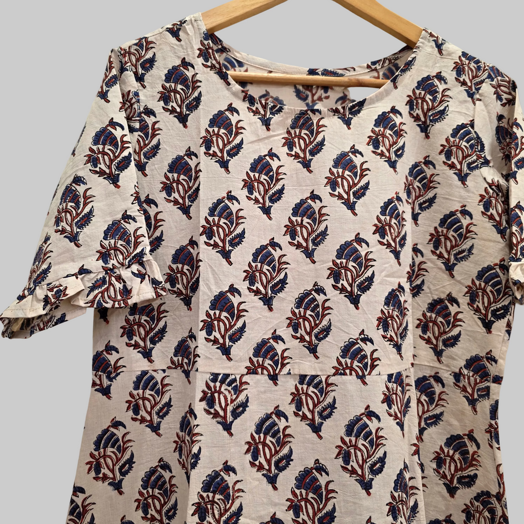 Handblock (Bagru print) Cotton frill dress