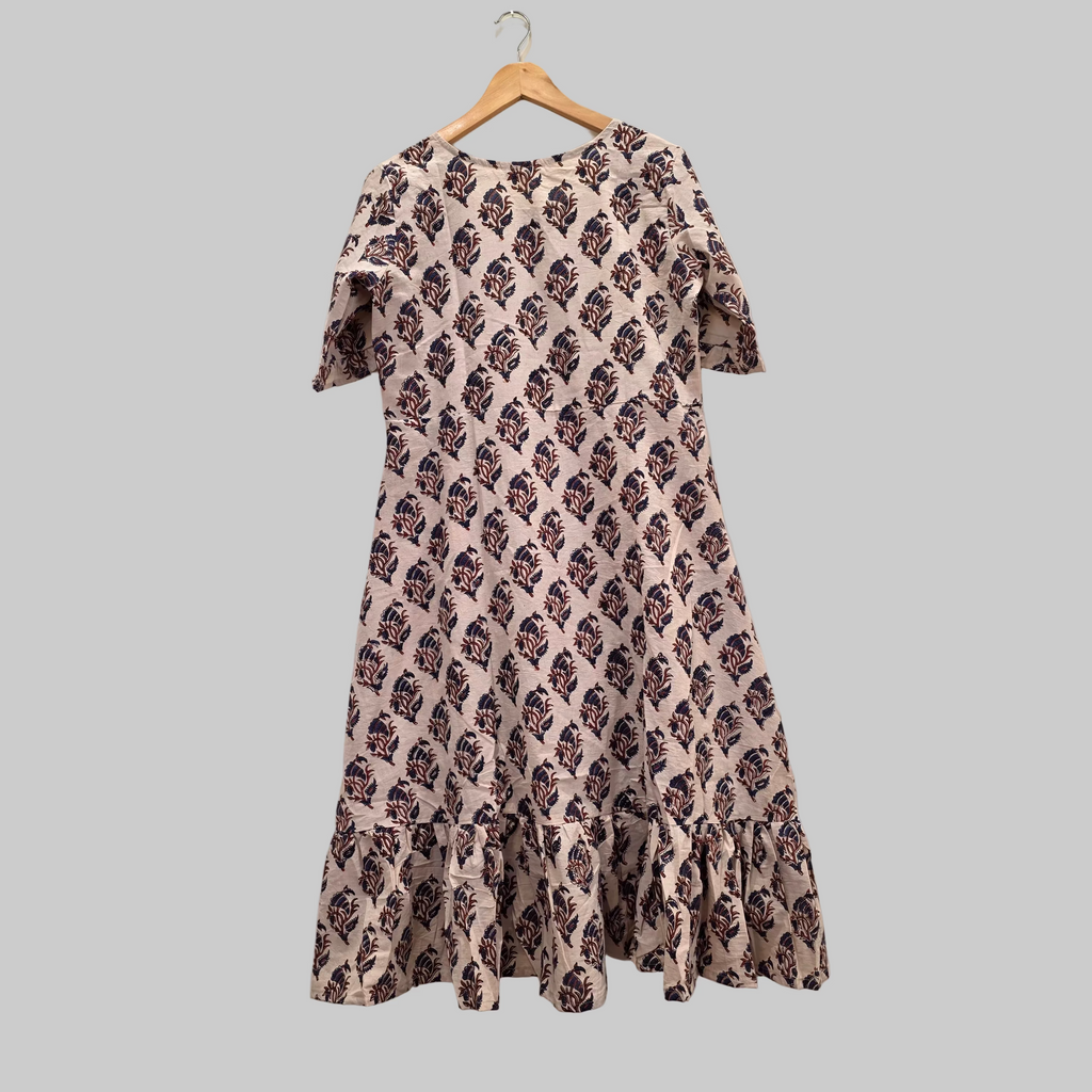 Handblock (Bagru print) Cotton frill dress