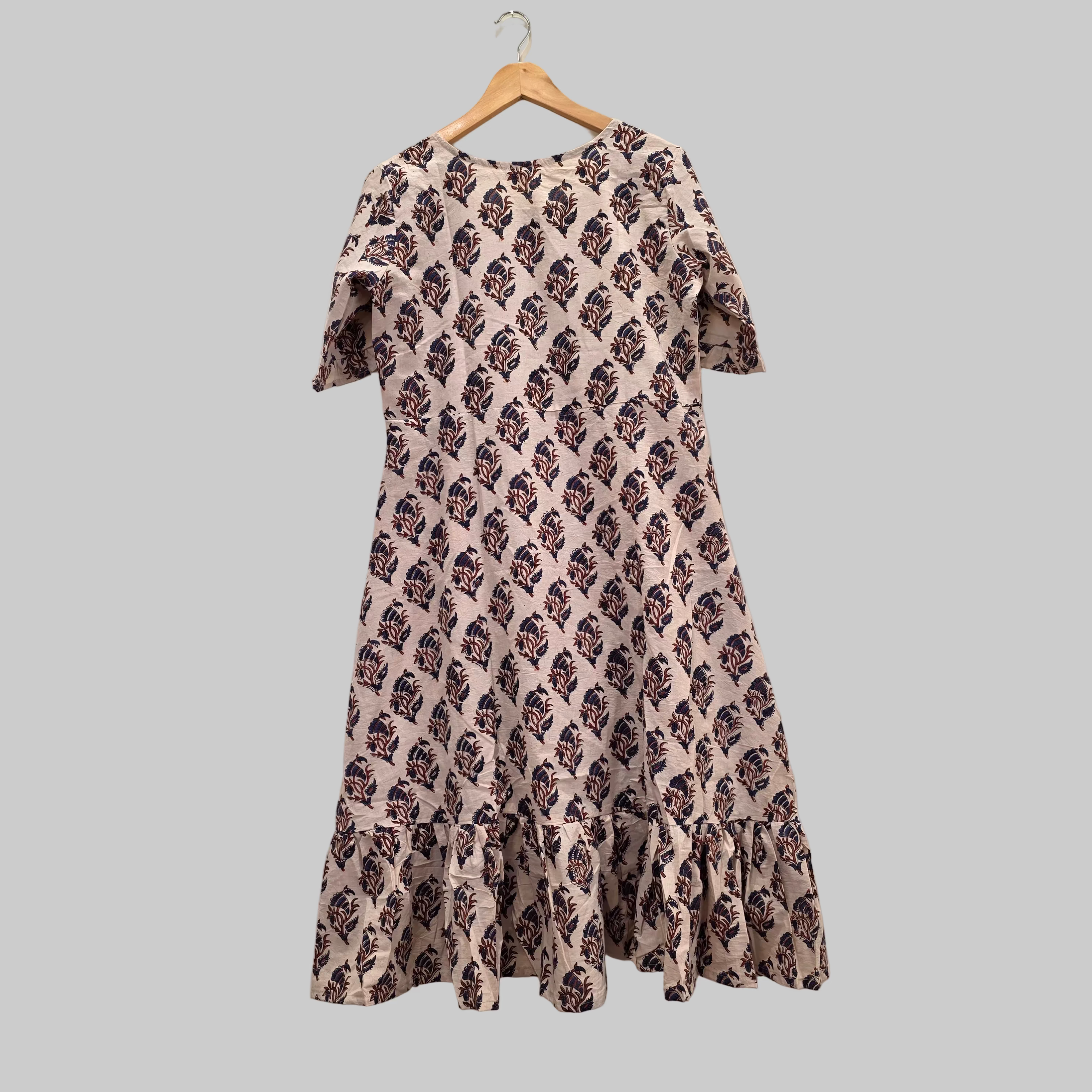 Handblock (Bagru print) Cotton frill dress