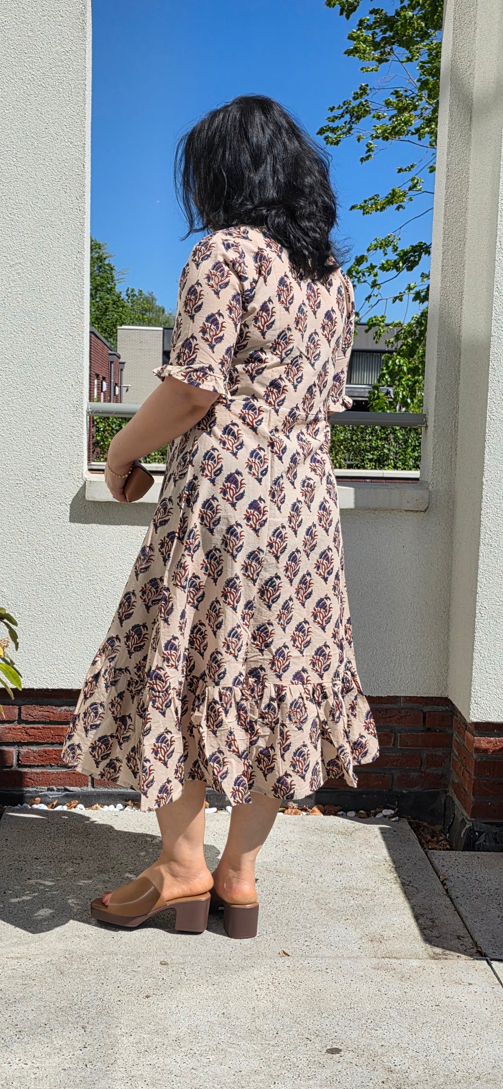 Handblock (Bagru print) Cotton frill dress