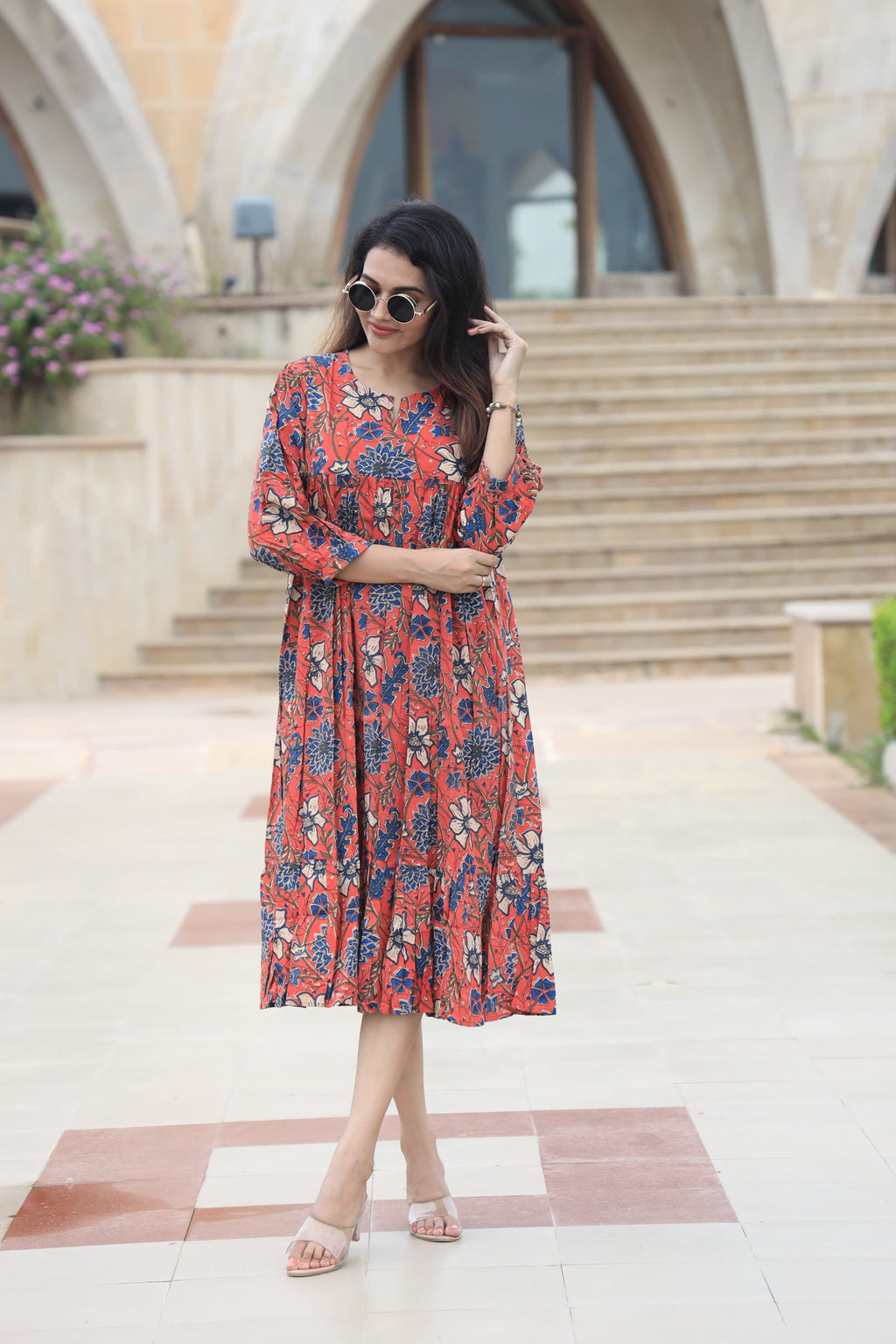 Handblock (Bagru print)Cotton Peplum dress