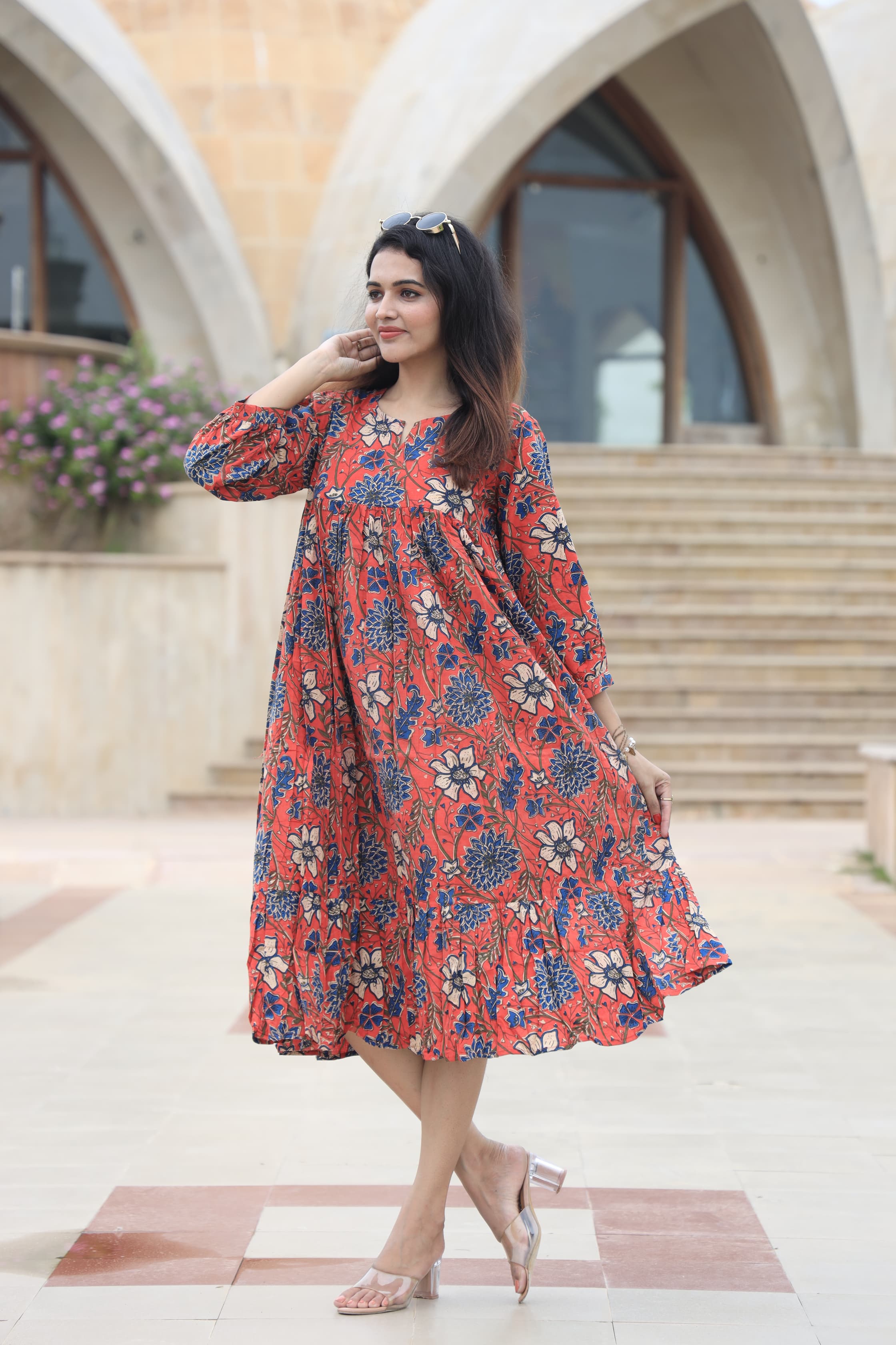 Handblock (Bagru print)Cotton Peplum dress