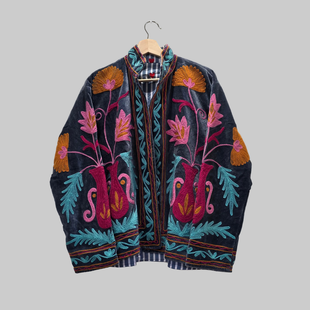 Wine n flowers Velvet Suzani jacket