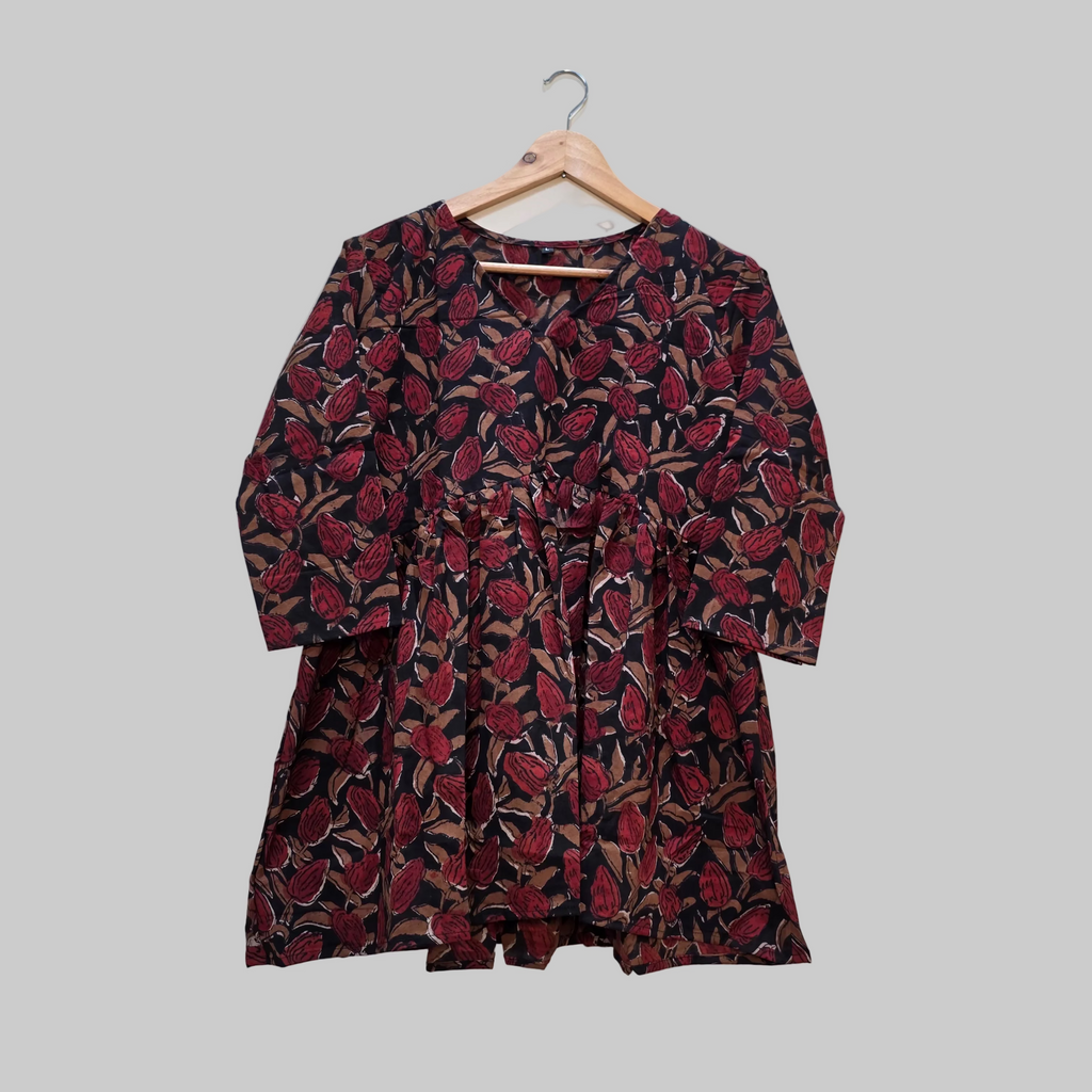 Cotton handblock(Bagru print) peplum top