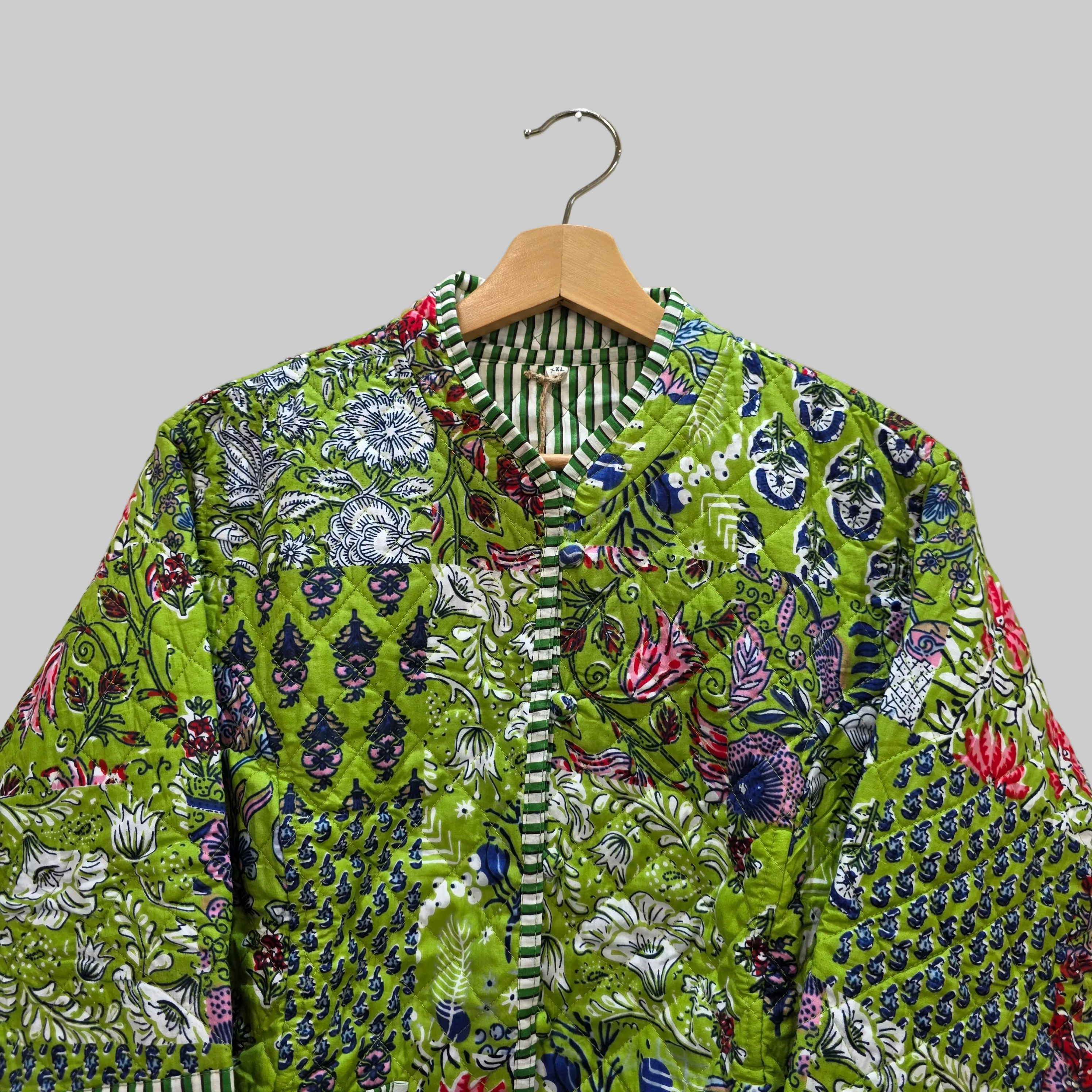 Handblock printed reversible jacket
