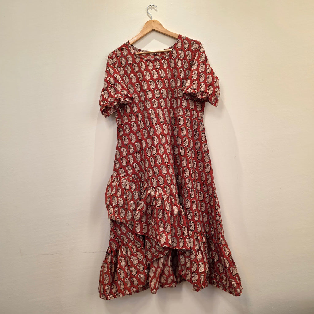 Handblock (Bagru print) Cotton frill dress