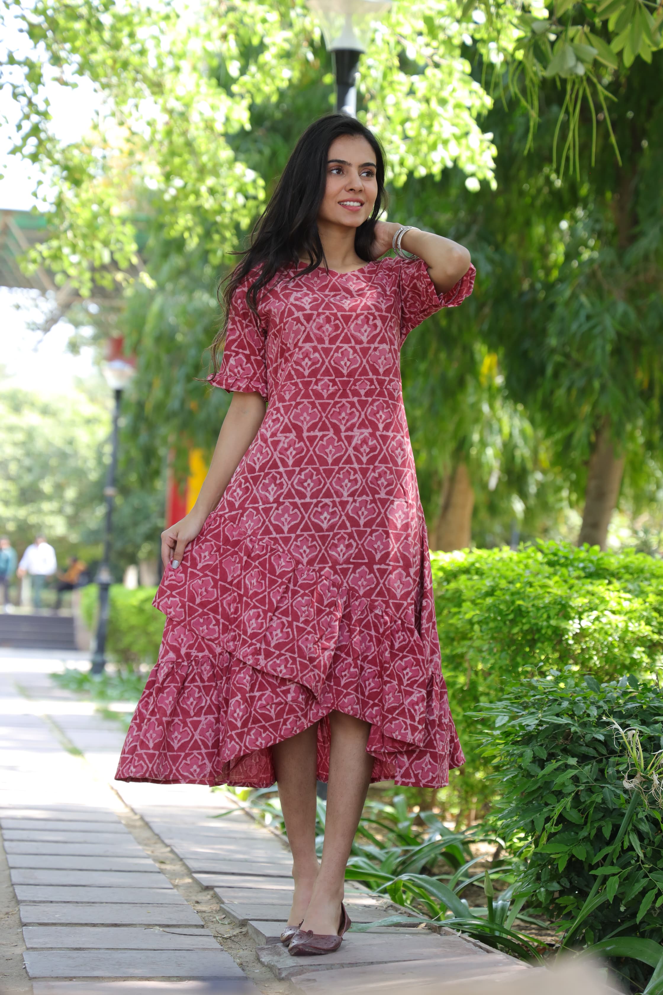 Handblock (Bagru print) Cotton frill dress