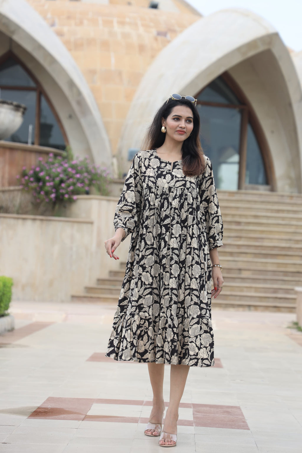 Handblock (Bagru print) Cotton Peplum dress