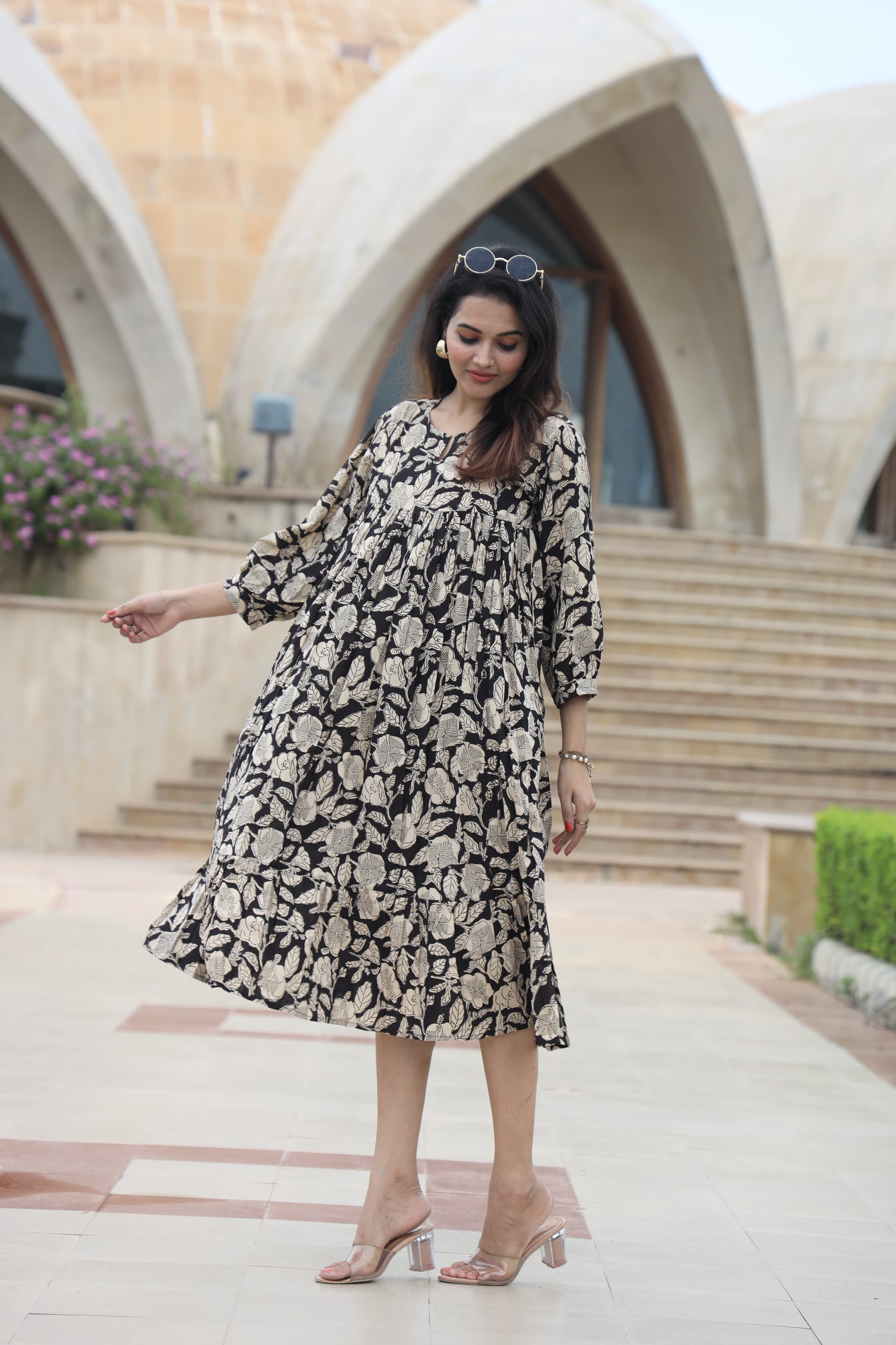 Handblock (Bagru print) Cotton Peplum dress