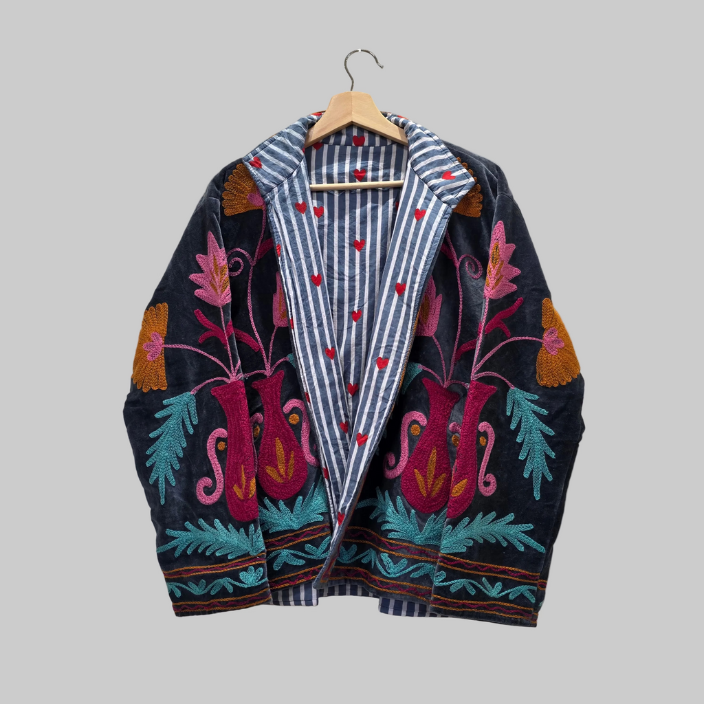 Wine n flowers Velvet Suzani jacket
