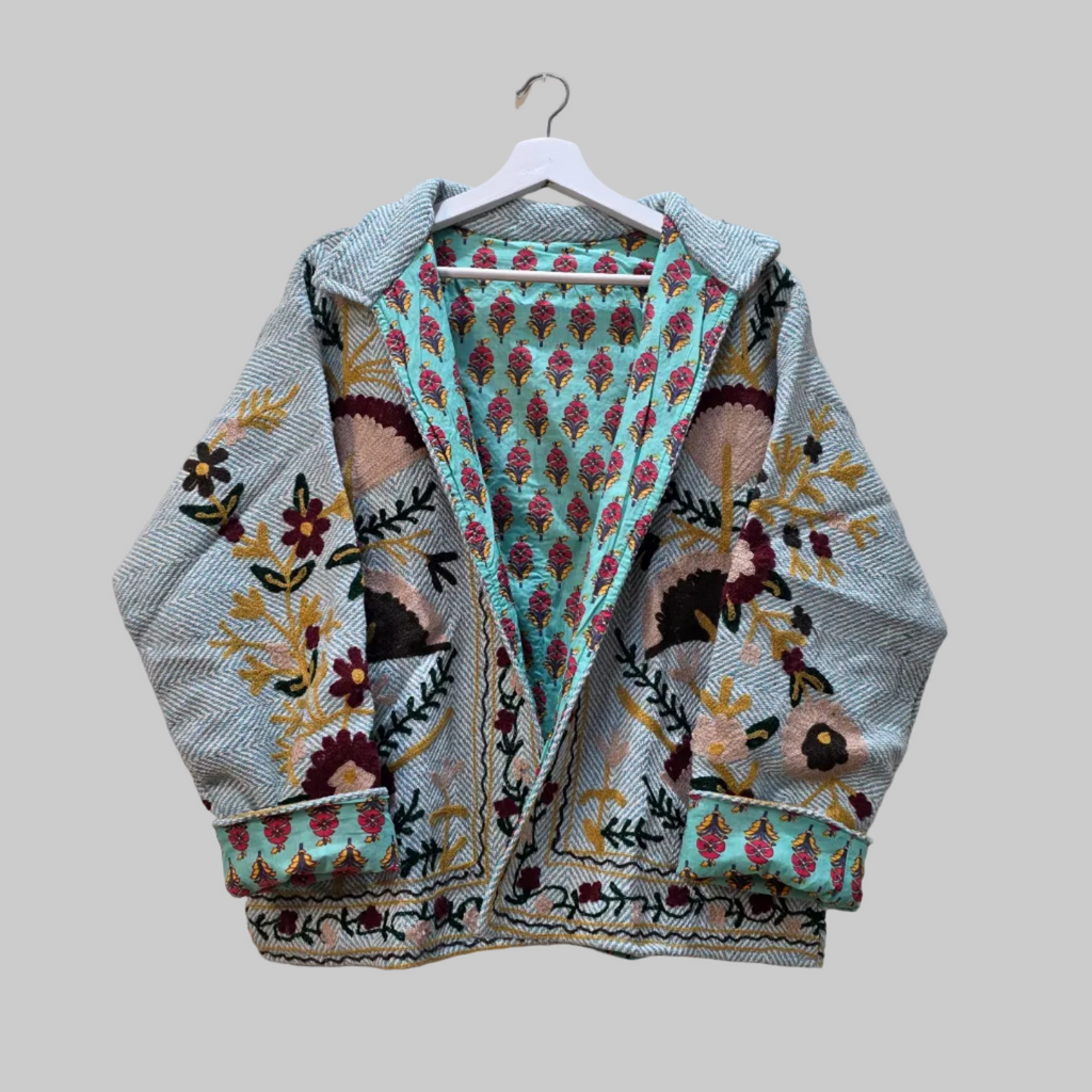 Flower thick Jute Suzani jacket
