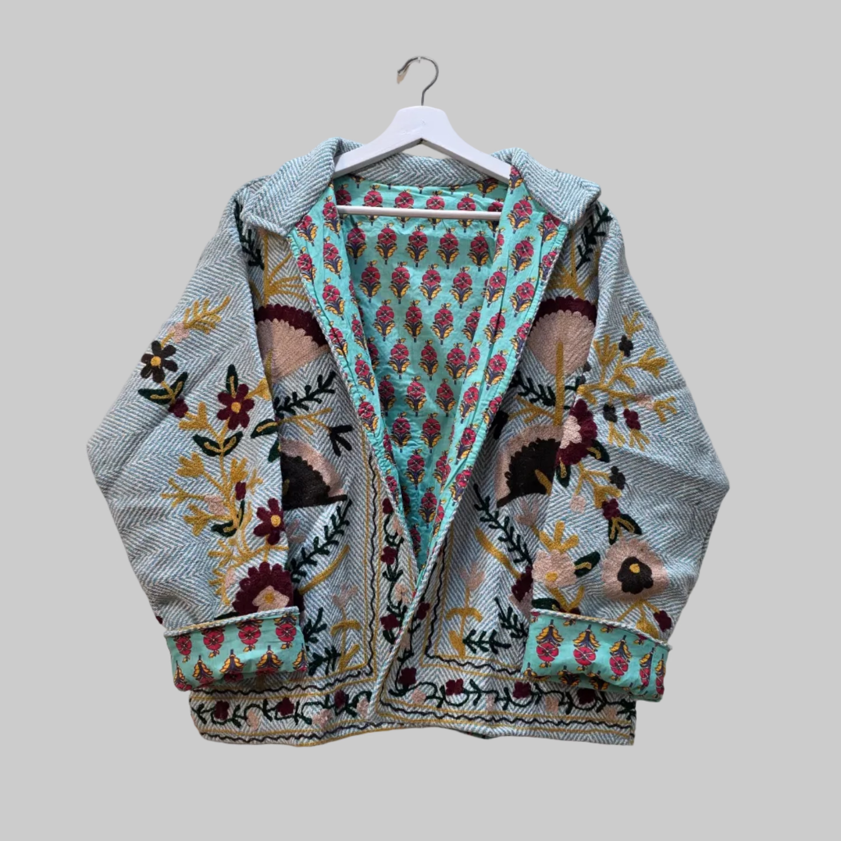 Flower thick Jute Suzani jacket