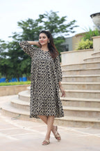 Handblock (Bagru print) Cotton Peplum dress