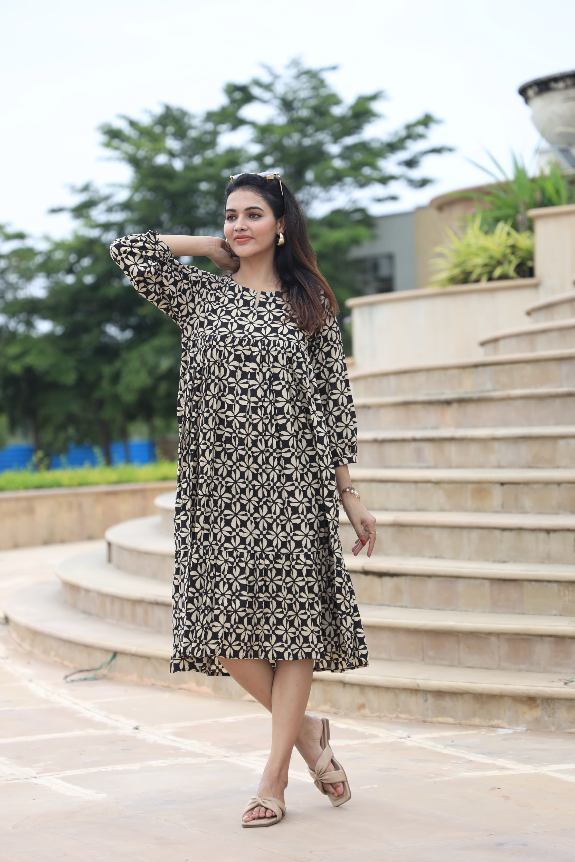 Handblock (Bagru print) Cotton Peplum dress