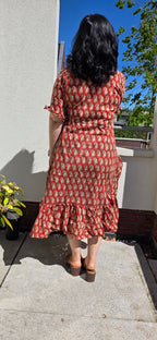 Handblock (Bagru print) Cotton frill dress
