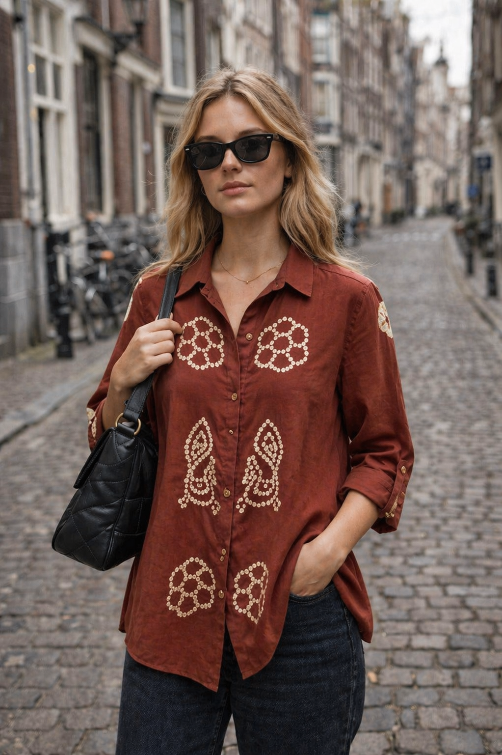 Rust Peacock Bandhani Shirt