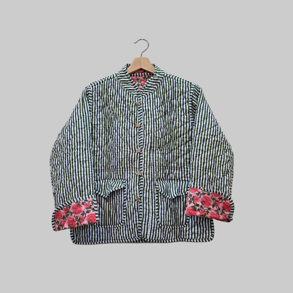 Handblock printed reversible jacket