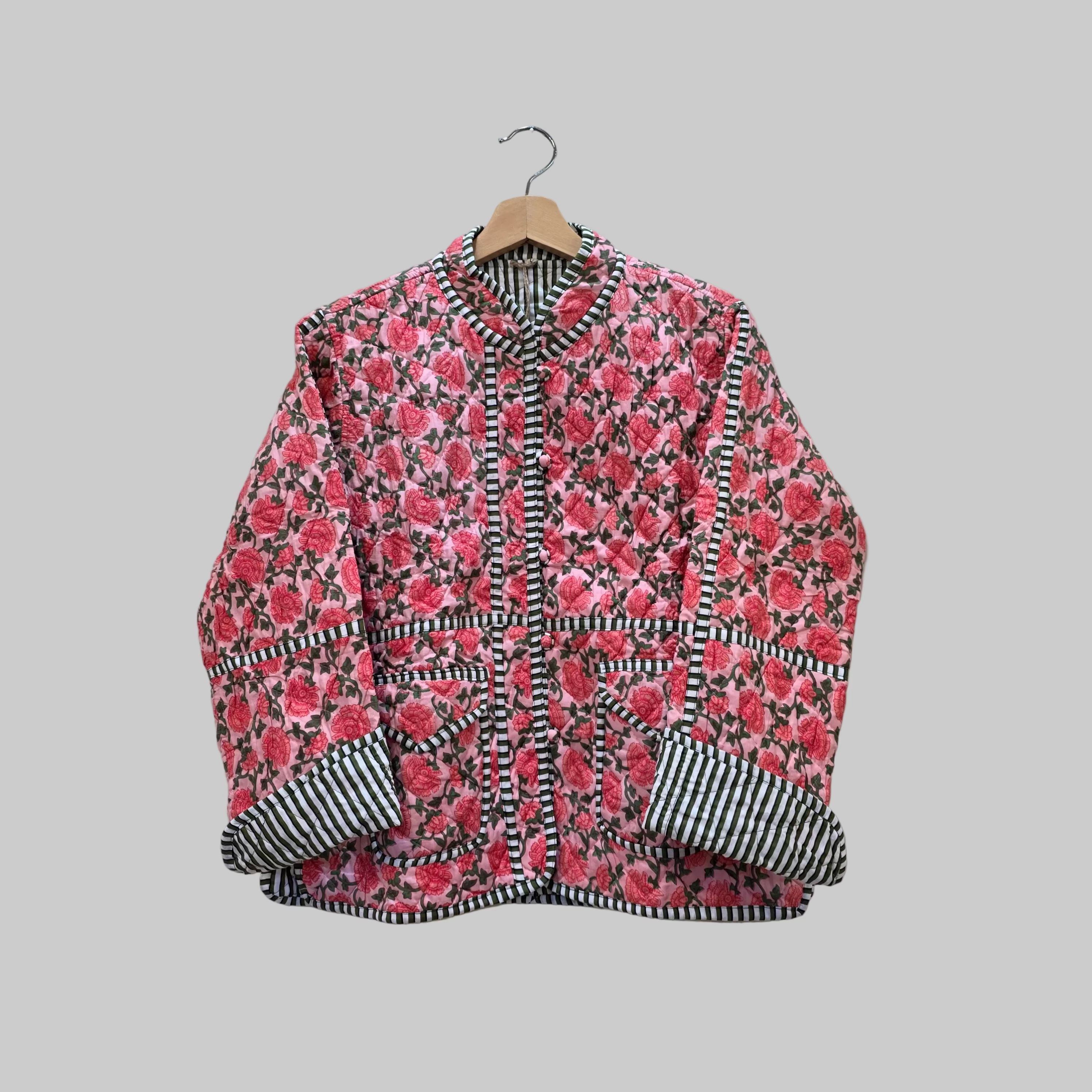 Handblock printed reversible jacket