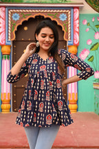 Cotton handblock(Bagru print) peplum top