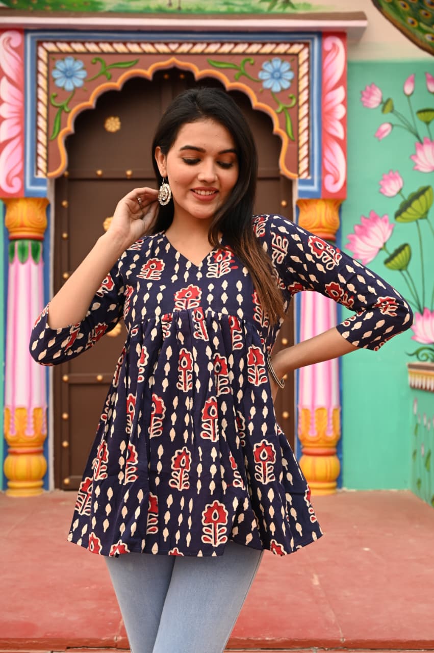 Cotton handblock(Bagru print) peplum top