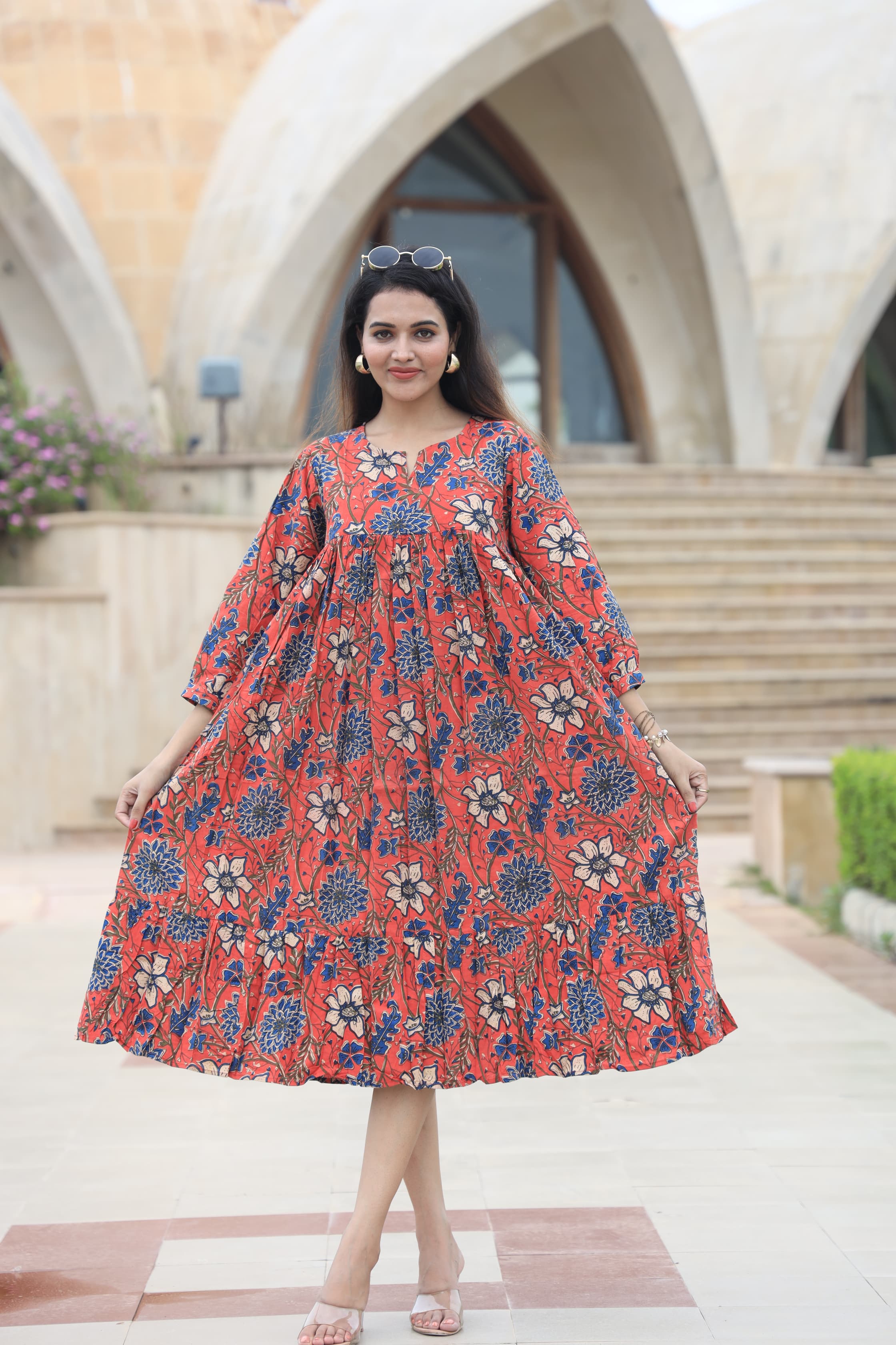 Handblock (Bagru print)Cotton Peplum dress