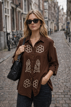 Brown Peacock Bandhani Shirt