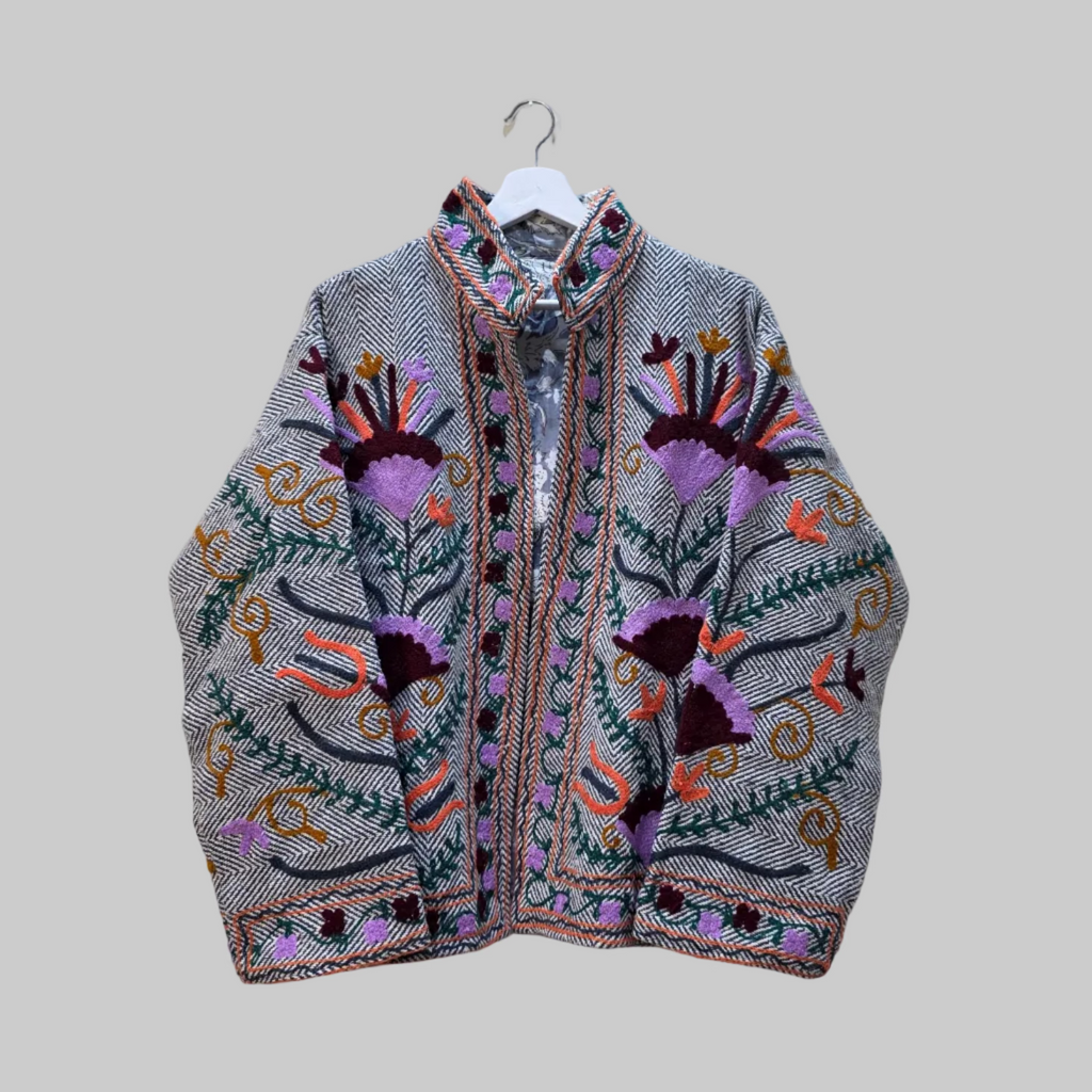 Flower thick Jute Suzani jacket